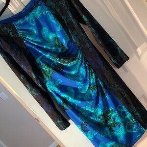 David Meister dress. With lace overlay accents. Long sleeve. Back zip size 8